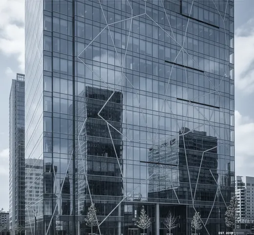 Modern glass office building reflecting the sky - Synergeo Global consulting